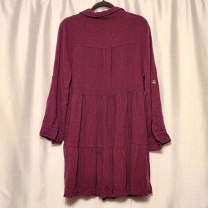 White Birch Linen Blend Tiered Magenta Raw Hem Cuff Short Sleeve Dress